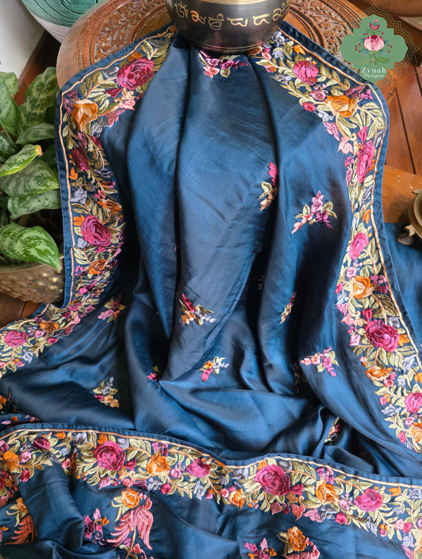 Zynah Neel-e-Gara – Blue Soft Tussar Silk Saree inspired by the Elegance of Parsi Gara