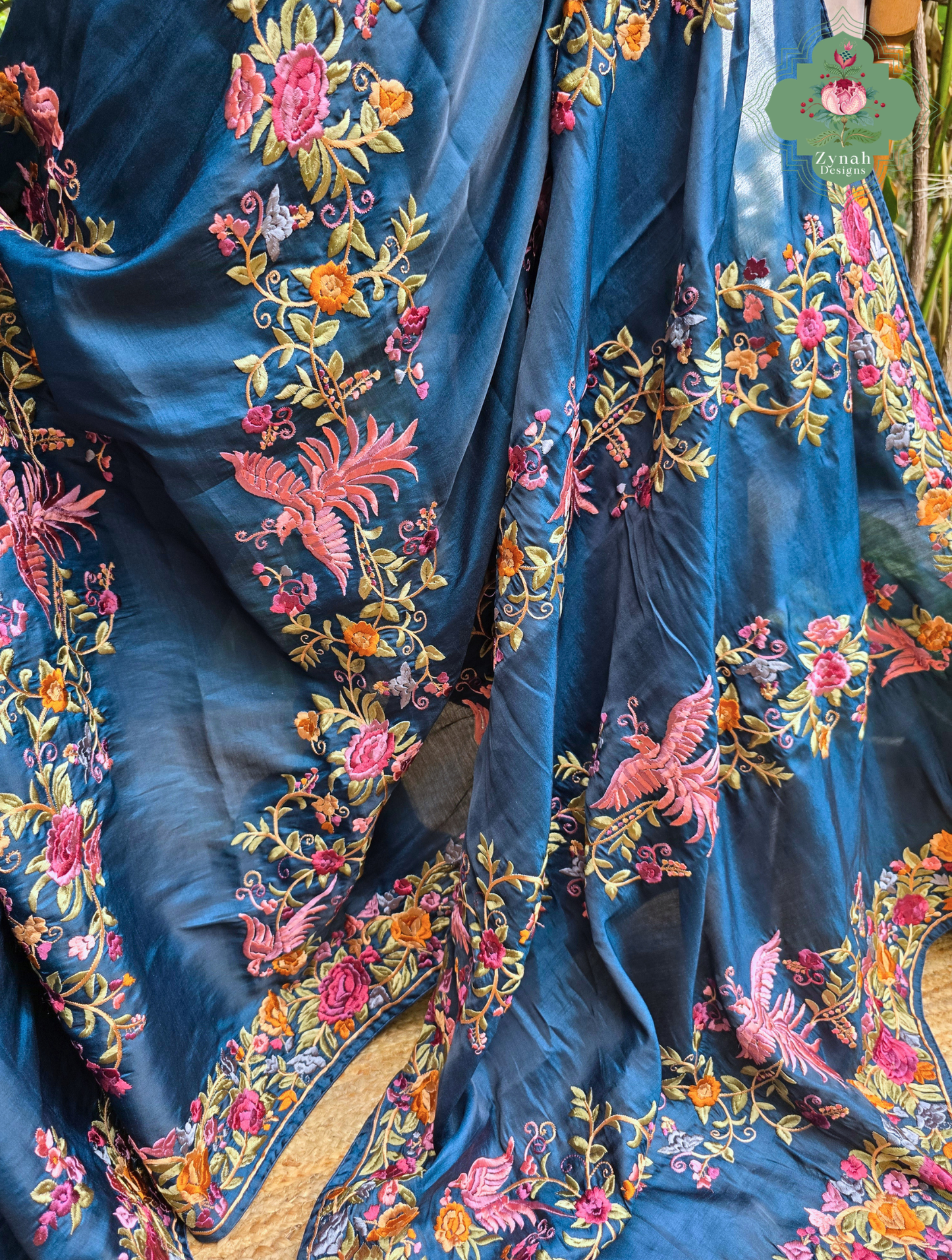 Zynah Neel-e-Gara – Blue Soft Tussar Silk Saree inspired by the Elegance of Parsi Gara