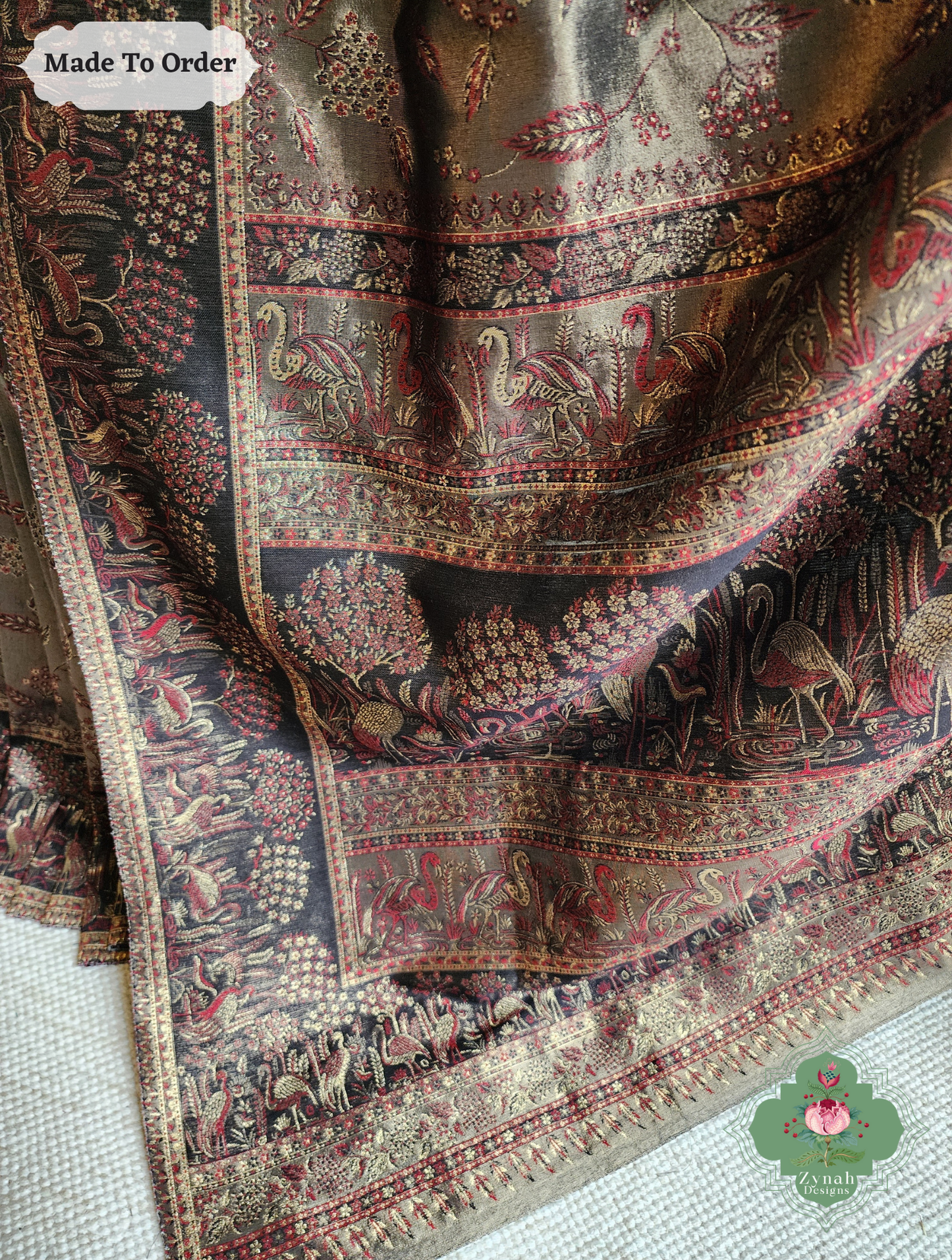 Zynah Soz-e-Zar – Bronze Handwoven Kashmiri Pure Kani Tissue Silk Jamavar Saree