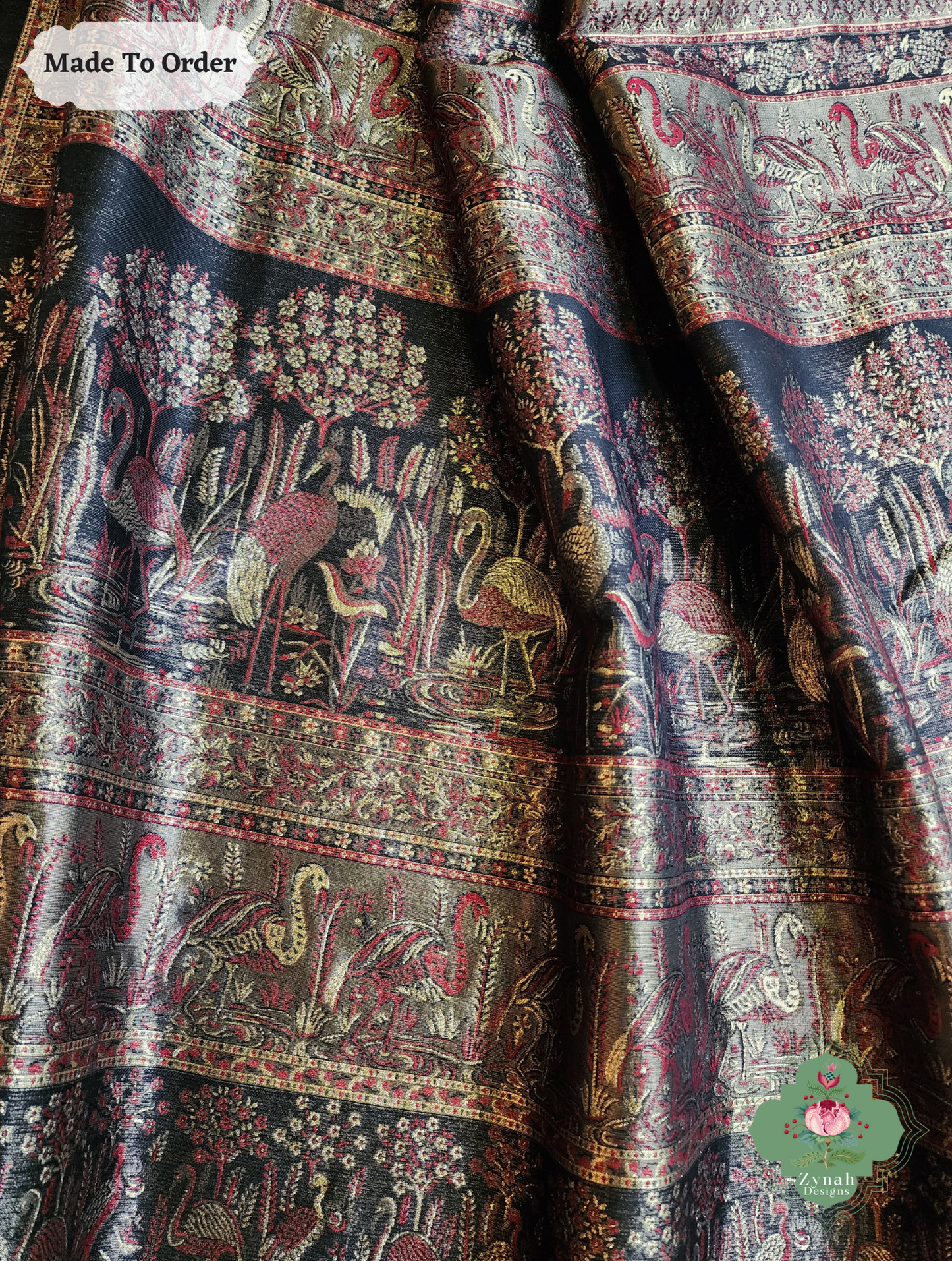 Zynah Soz-e-Zar – Bronze Handwoven Kashmiri Pure Kani Tissue Silk Jamavar Saree