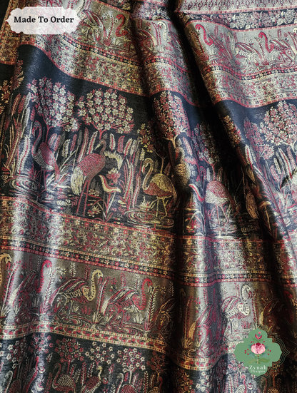 Zynah Soz-e-Zar – Bronze Handwoven Kashmiri Pure Kani Tissue Silk Jamavar Saree
