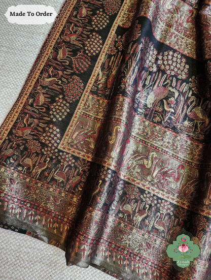 Zynah Soz-e-Zar – Bronze Handwoven Kashmiri Pure Kani Tissue Silk Jamavar Saree