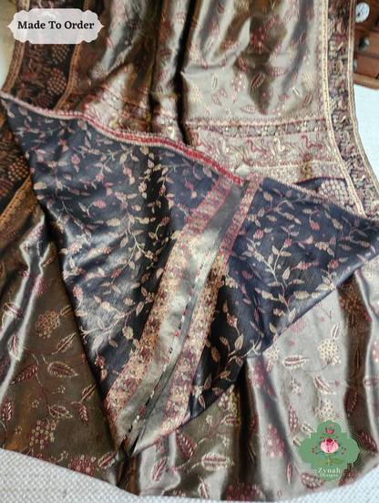 Zynah Soz-e-Zar – Bronze Handwoven Kashmiri Pure Kani Tissue Silk Jamavar Saree