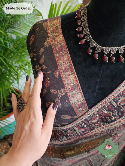 Zynah Soz-e-Zar – Bronze Handwoven Kashmiri Pure Kani Tissue Silk Jamavar Saree