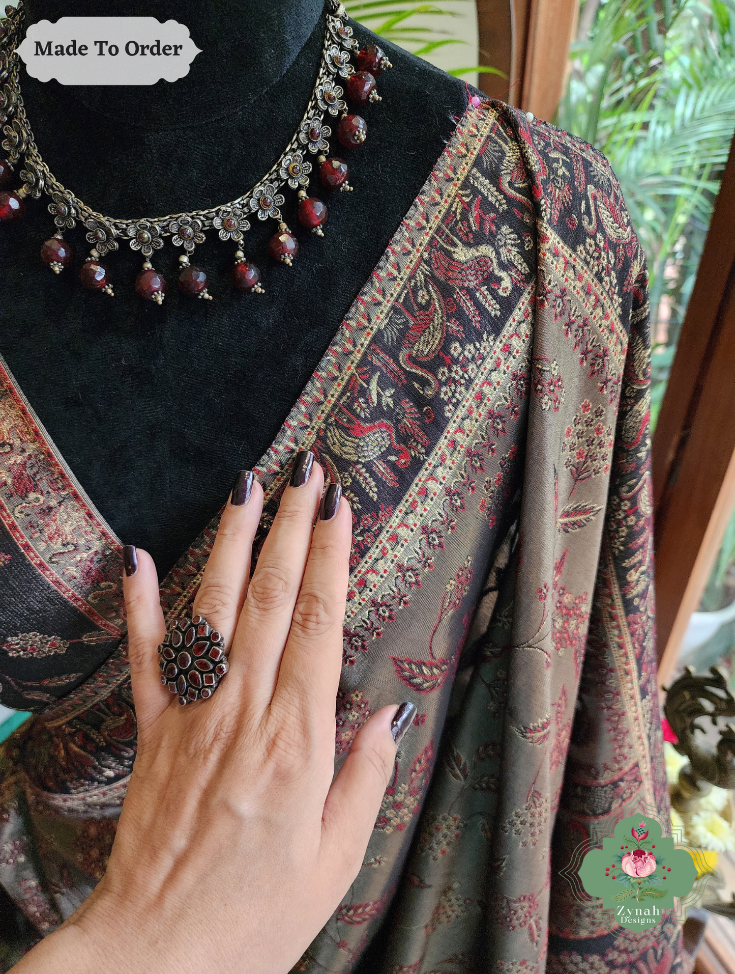 Zynah Soz-e-Zar – Bronze Handwoven Kashmiri Pure Kani Tissue Silk Jamavar Saree