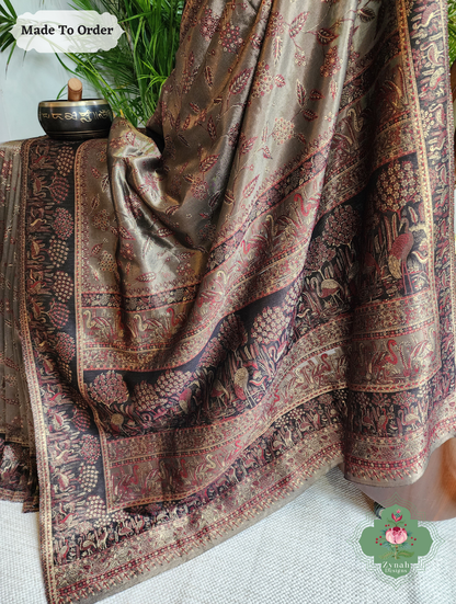 Zynah Soz-e-Zar – Bronze Handwoven Kashmiri Pure Kani Tissue Silk Jamavar Saree