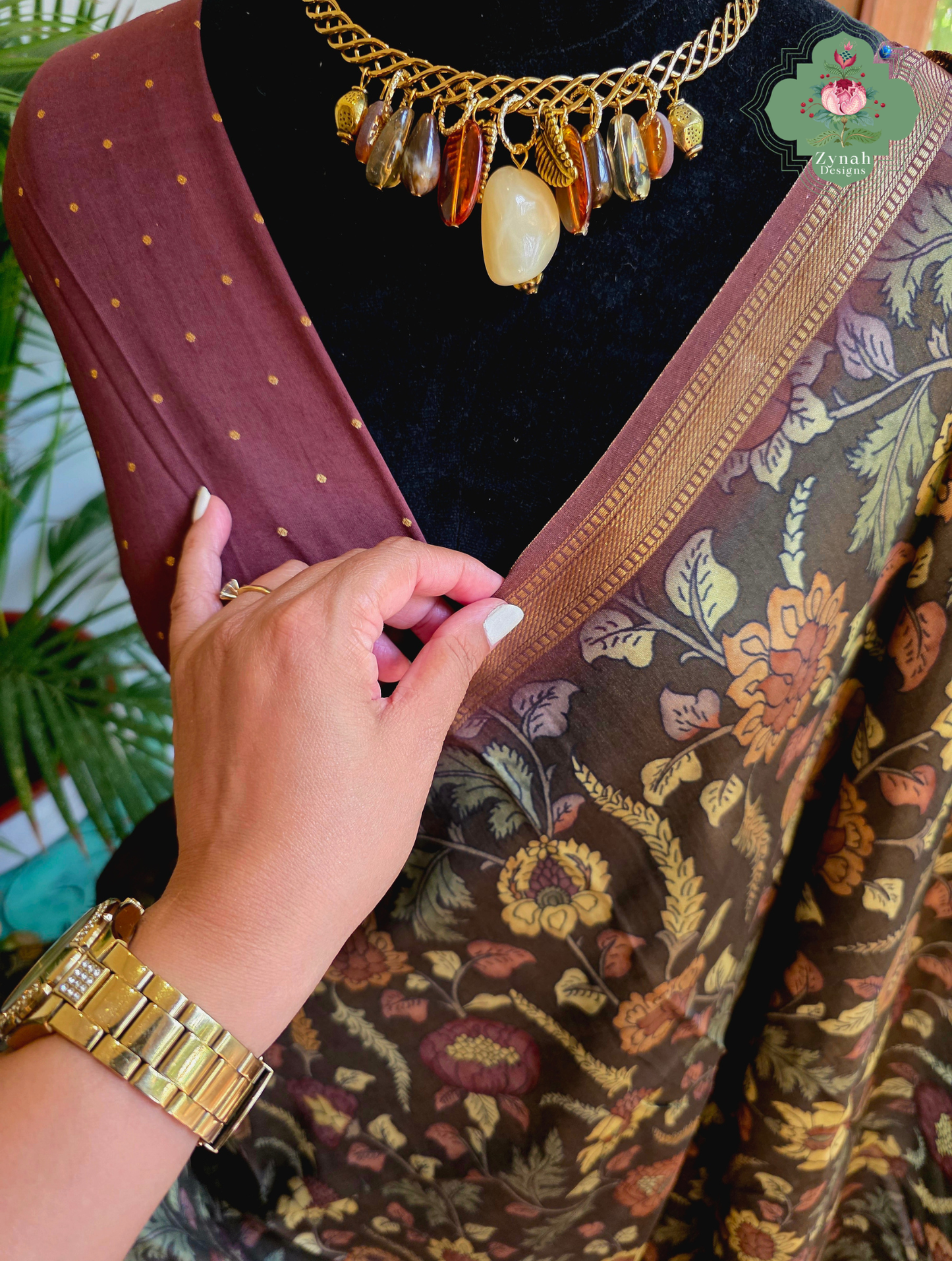 Zynah Mrinal Kalam – Brown Munga Silk Saree with Traditional Kalamkari Print