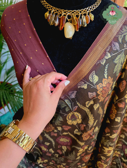 Zynah Mrinal Kalam – Brown Munga Silk Saree with Traditional Kalamkari Print