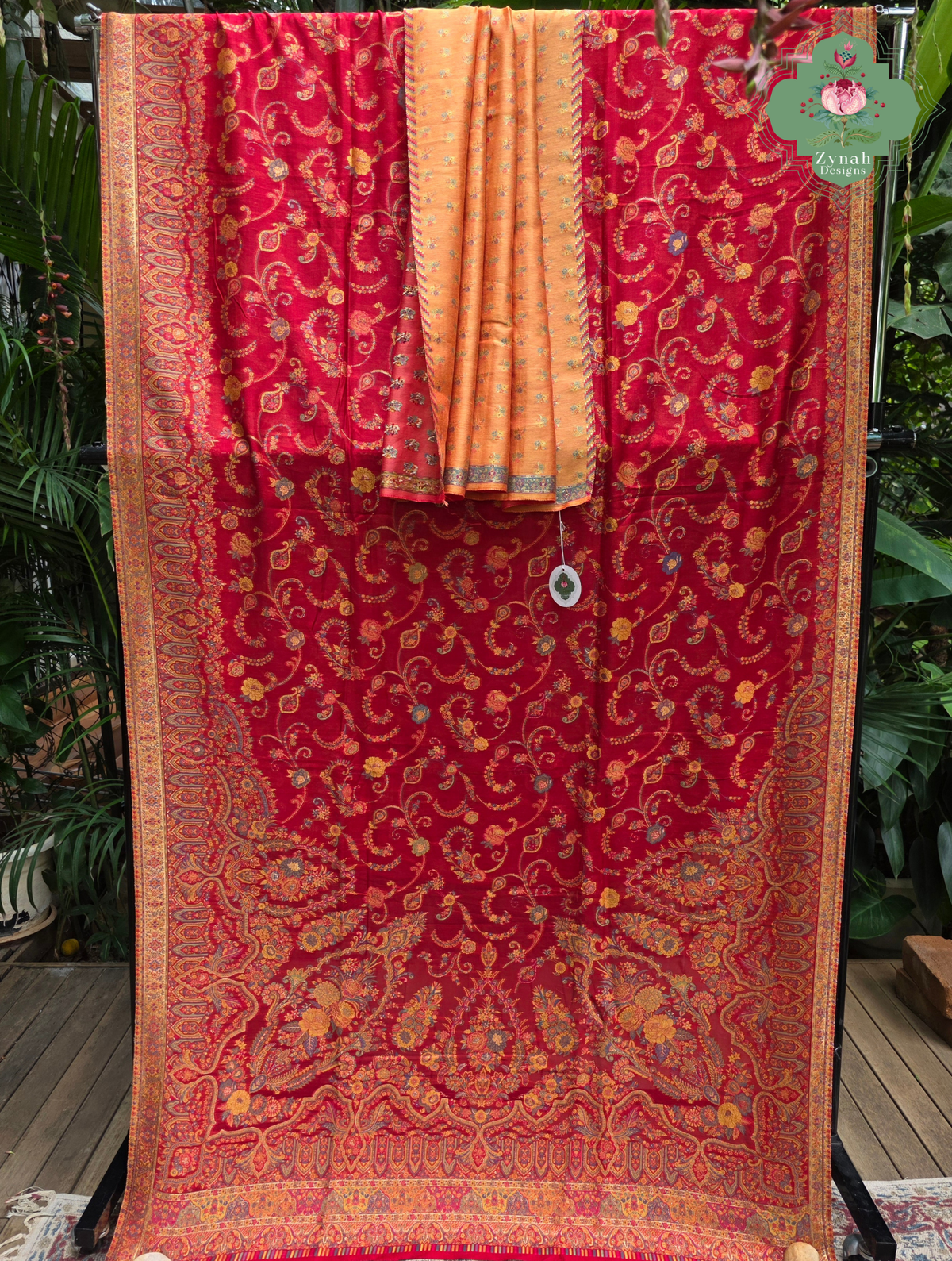 Eshani | Ruby Red Kashmiri Pure Kani Silk Jamavar Weave Saree | Made To Order