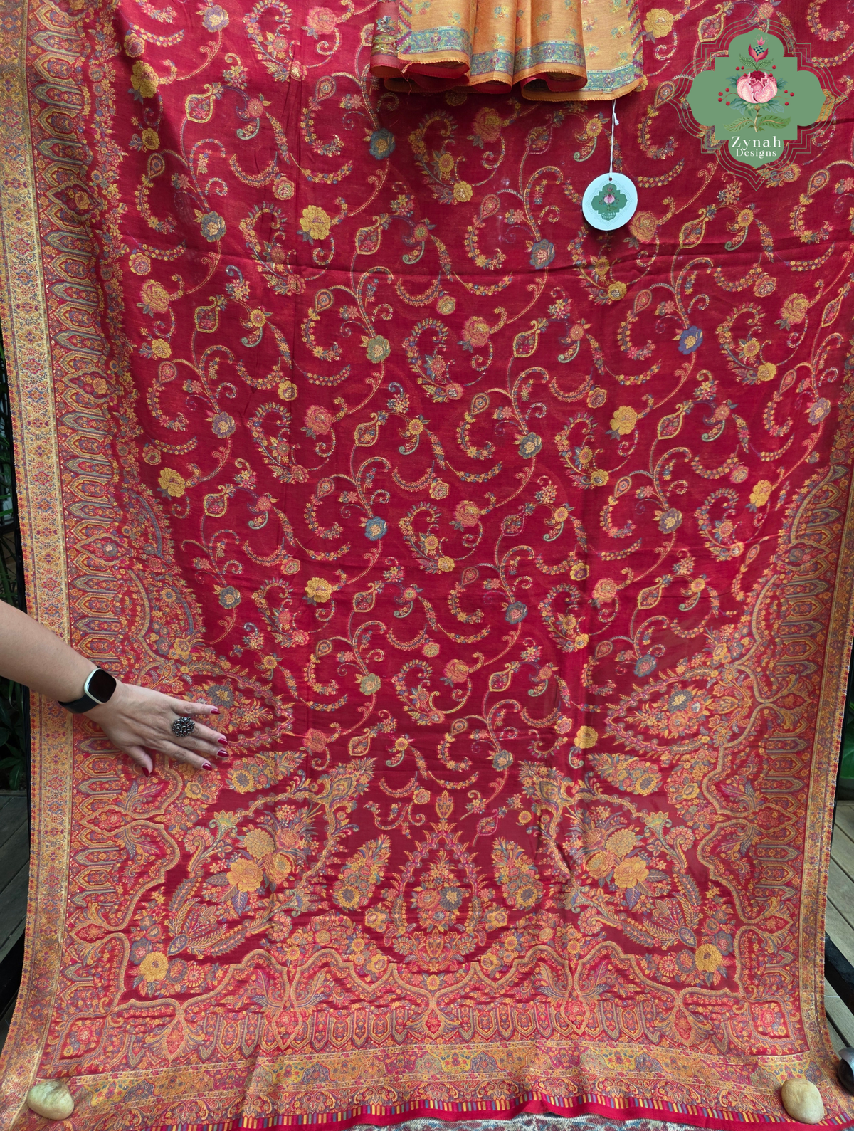 Eshani | Ruby Red Kashmiri Pure Kani Silk Jamavar Weave Saree | Made To Order