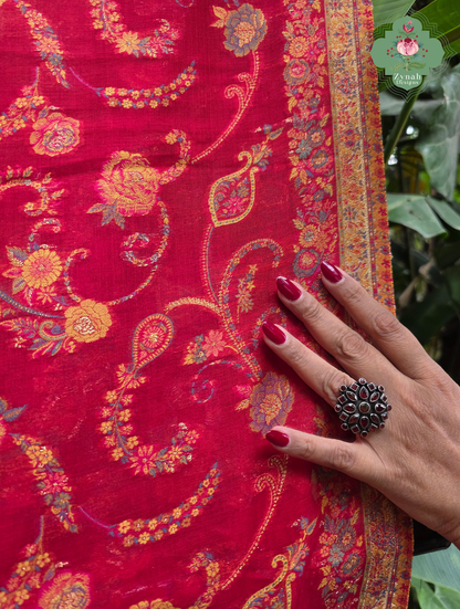 Eshani | Ruby Red Kashmiri Pure Kani Silk Jamavar Weave Saree | Made To Order