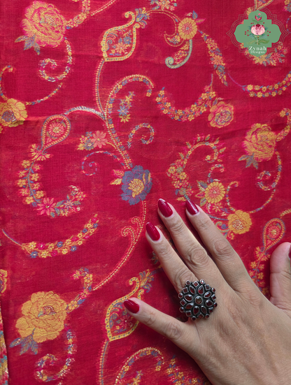 Eshani | Ruby Red Kashmiri Pure Kani Silk Jamavar Weave Saree | Made To Order