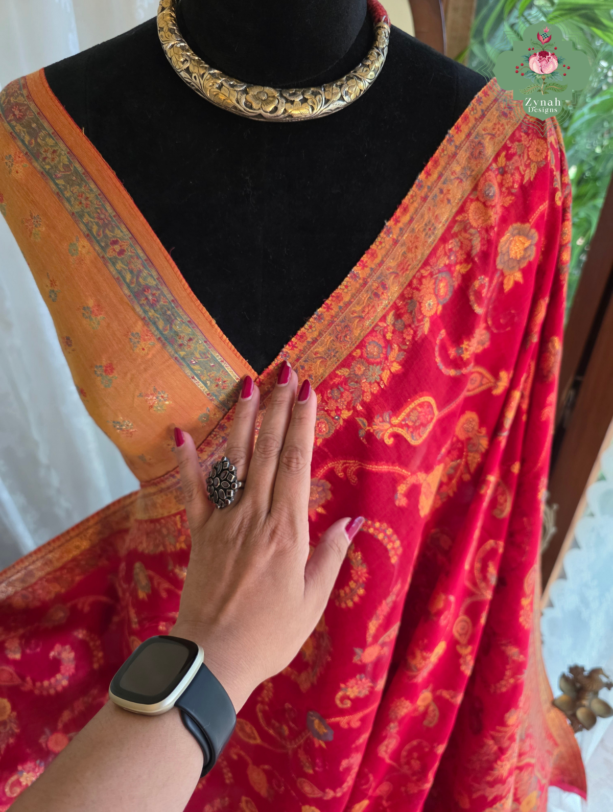 Eshani | Ruby Red Kashmiri Pure Kani Silk Jamavar Weave Saree | Made To Order