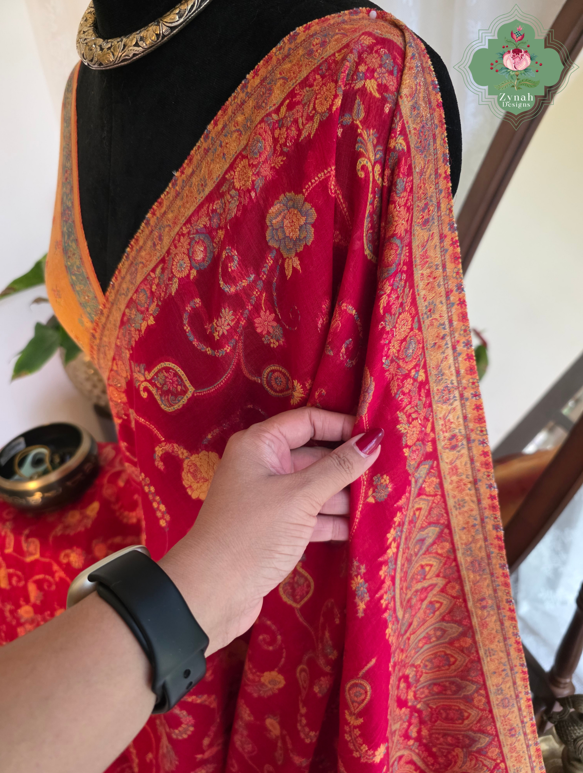 Eshani | Ruby Red Kashmiri Pure Kani Silk Jamavar Weave Saree | Made To Order
