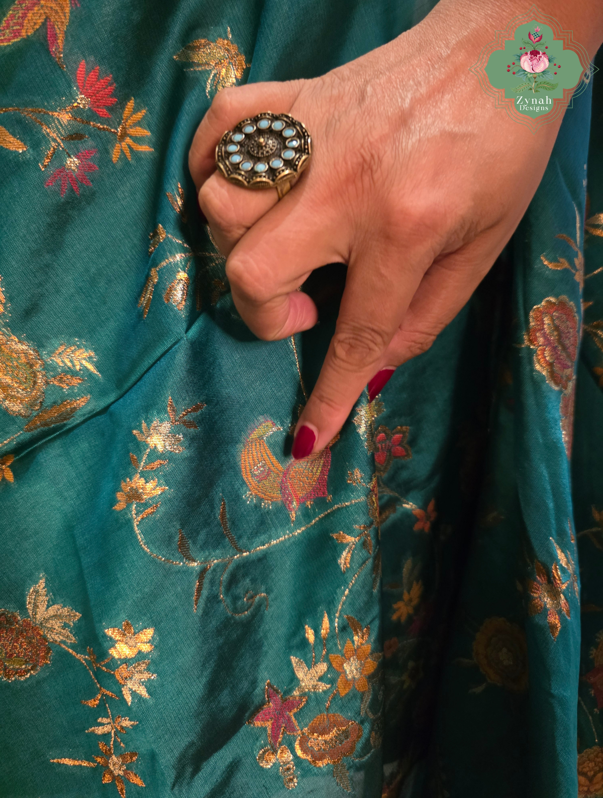 Falak | Teal Blue Kashmiri Pure Kani Silk Jamavar Weave Saree | Made To Order