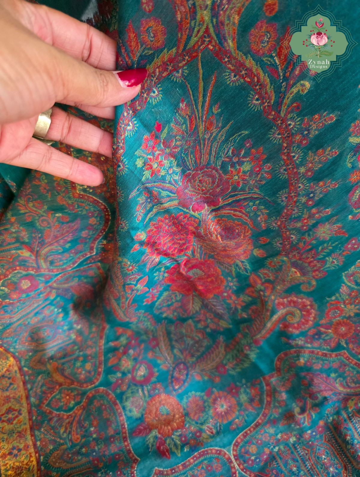 Gargi | Turquoise Blue Kashmiri Pure Kani Silk Jamavar Weave Saree | Made To Order
