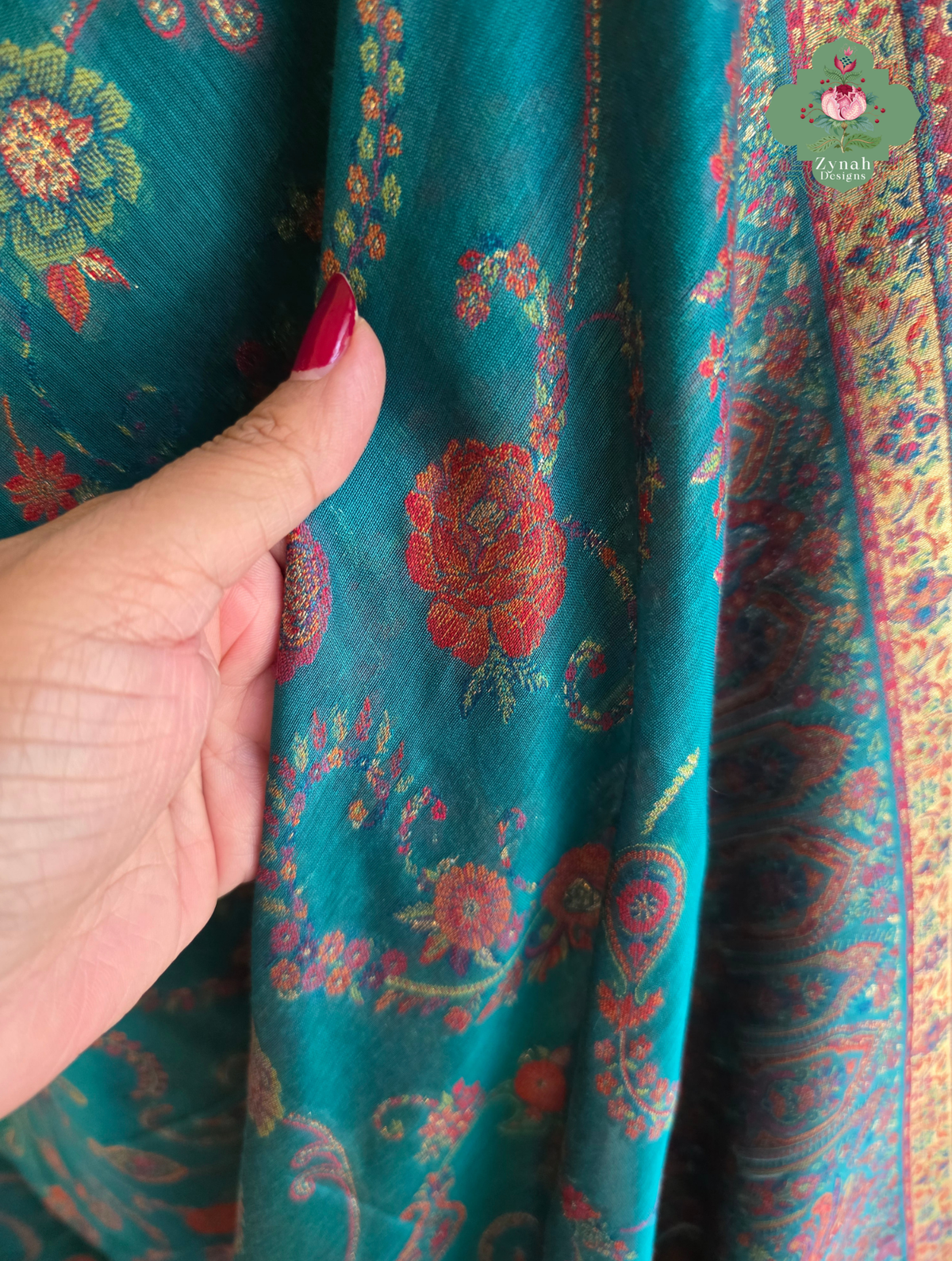 Gargi | Turquoise Blue Kashmiri Pure Kani Silk Jamavar Weave Saree | Made To Order