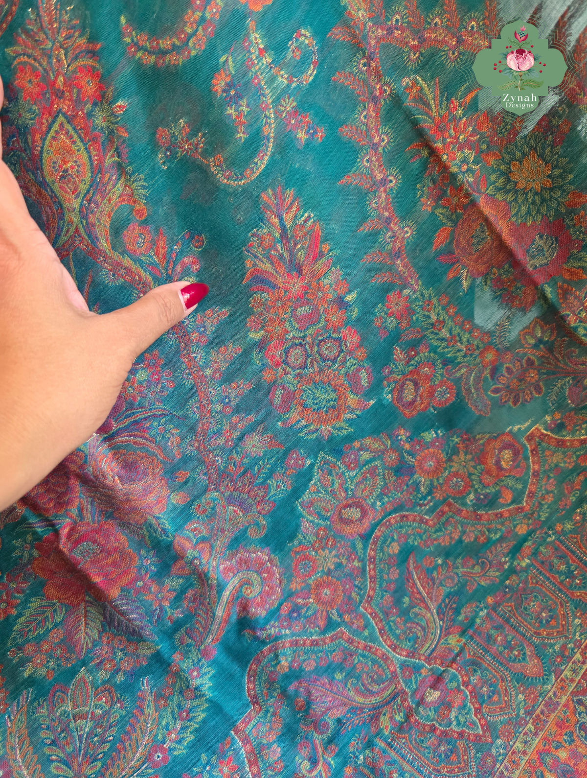 Gargi | Turquoise Blue Kashmiri Pure Kani Silk Jamavar Weave Saree | Made To Order
