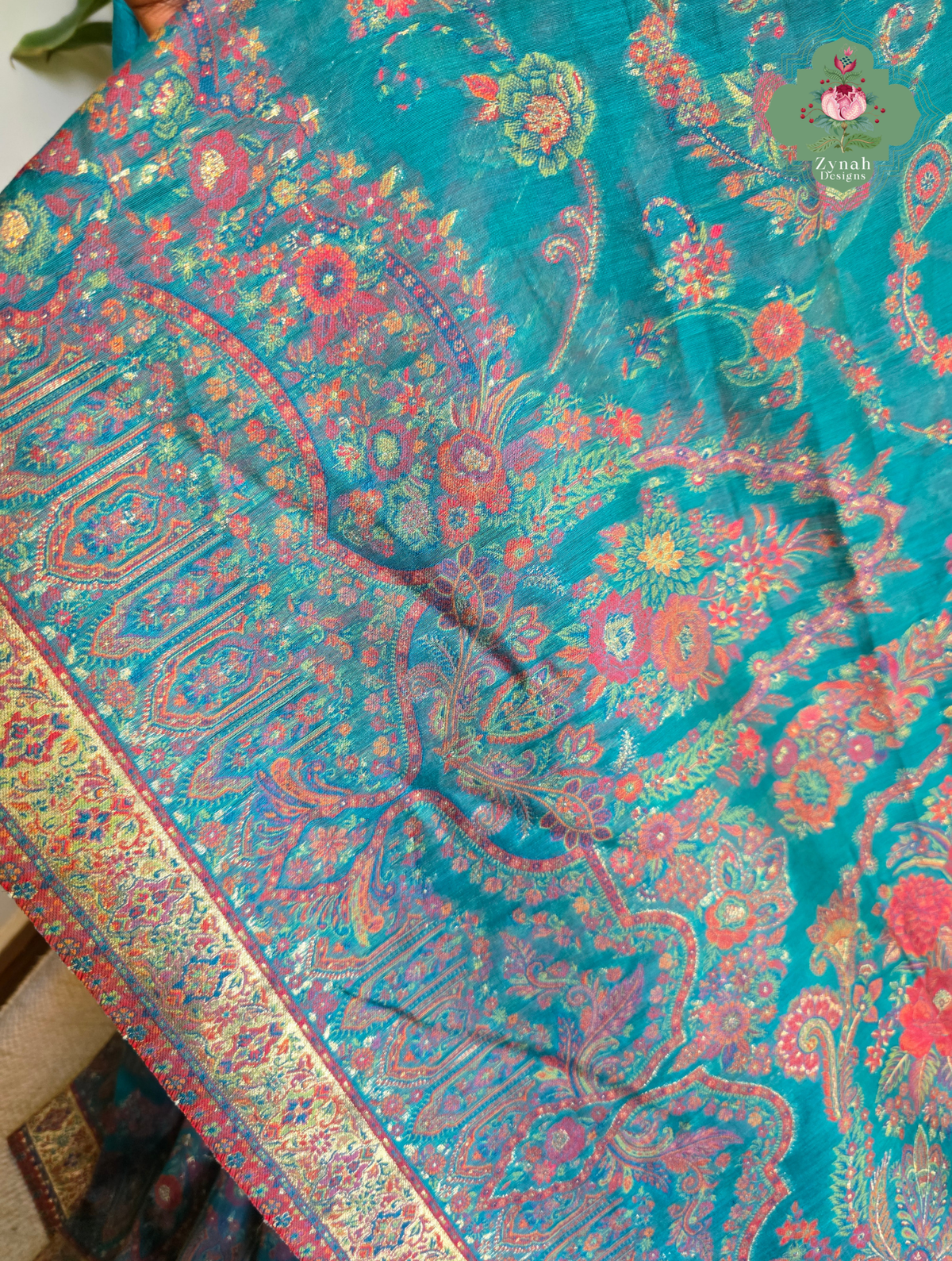 Gargi | Turquoise Blue Kashmiri Pure Kani Silk Jamavar Weave Saree | Made To Order