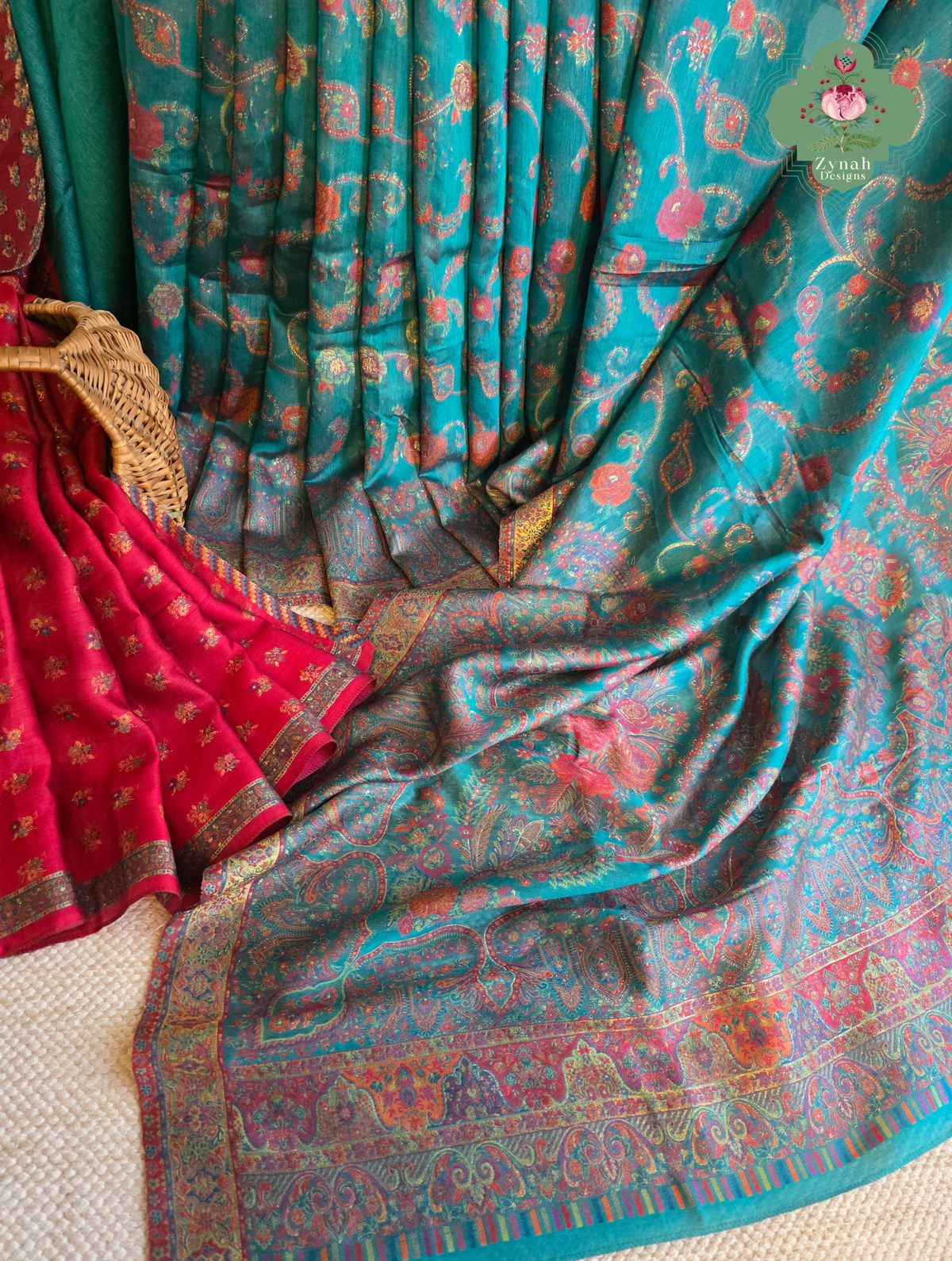 Gargi | Turquoise Blue Kashmiri Pure Kani Silk Jamavar Weave Saree | Made To Order