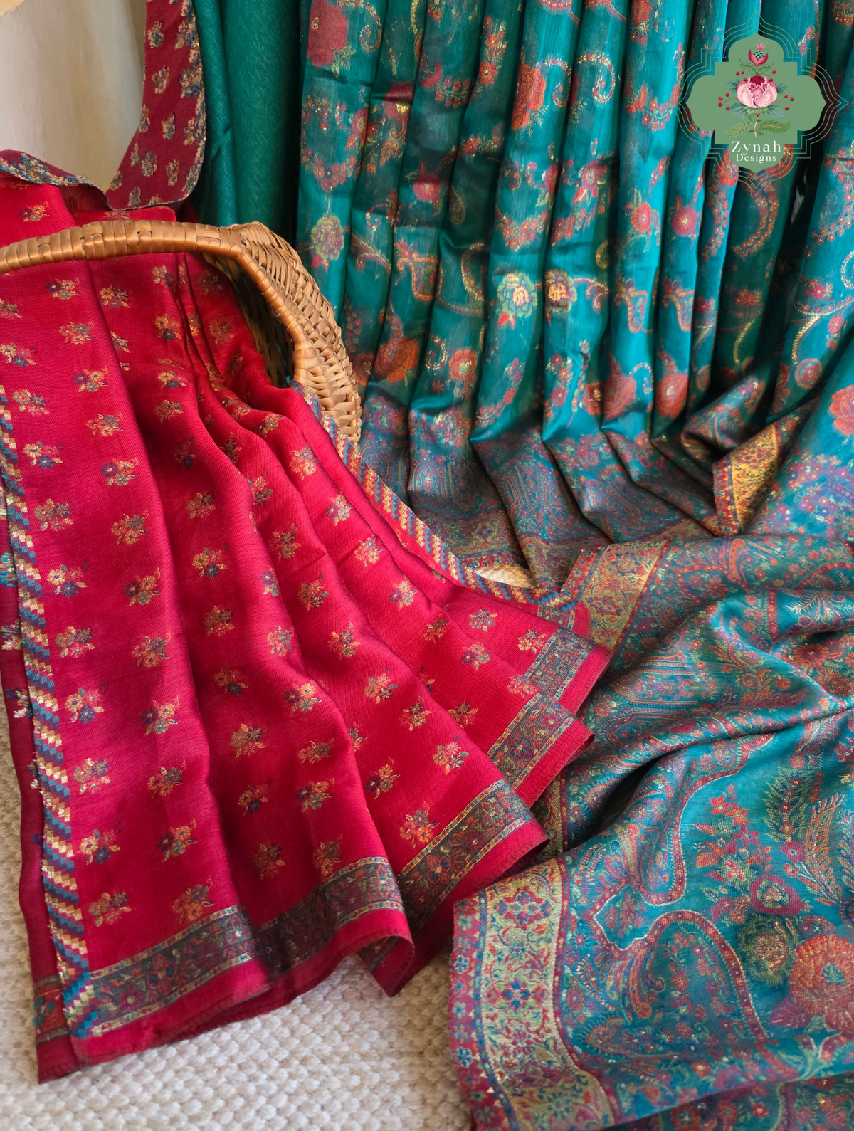 Gargi | Turquoise Blue Kashmiri Pure Kani Silk Jamavar Weave Saree | Made To Order
