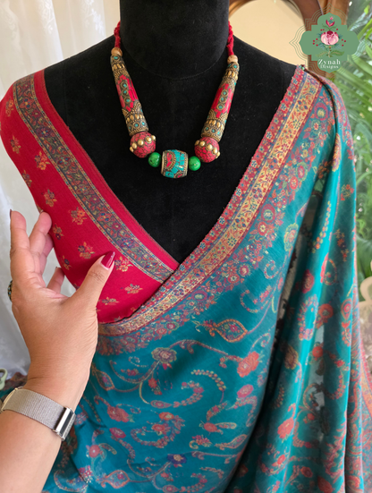 Gargi | Turquoise Blue Kashmiri Pure Kani Silk Jamavar Weave Saree | Made To Order