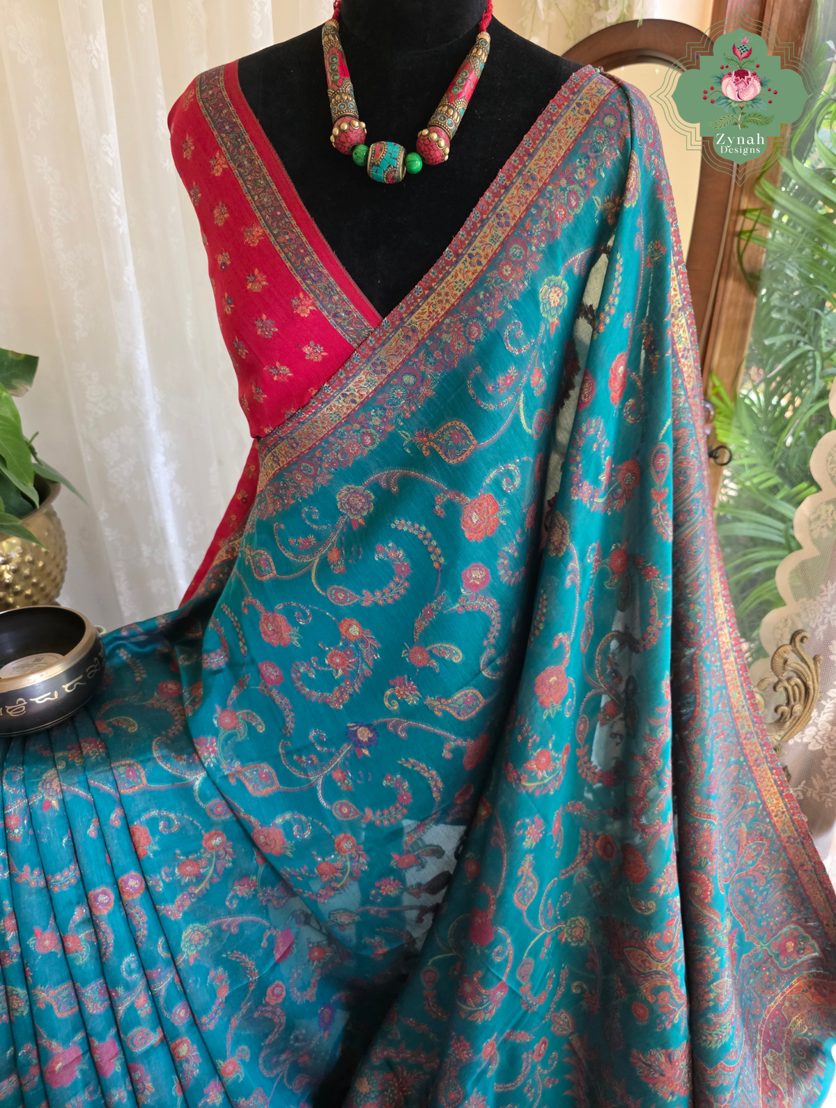 Gargi | Turquoise Blue Kashmiri Pure Kani Silk Jamavar Weave Saree | Made To Order