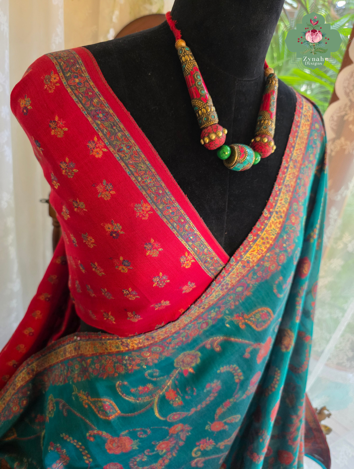 Gargi | Turquoise Blue Kashmiri Pure Kani Silk Jamavar Weave Saree | Made To Order