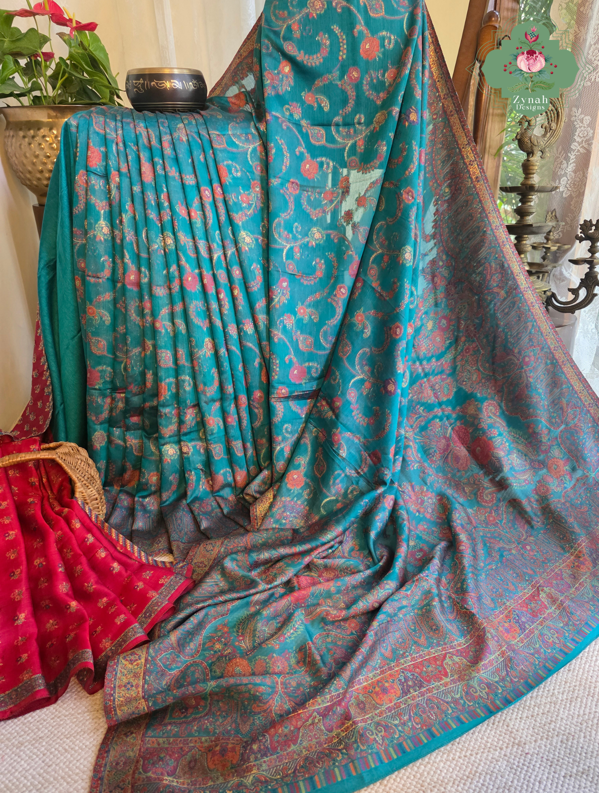 Gargi | Turquoise Blue Kashmiri Pure Kani Silk Jamavar Weave Saree | Made To Order