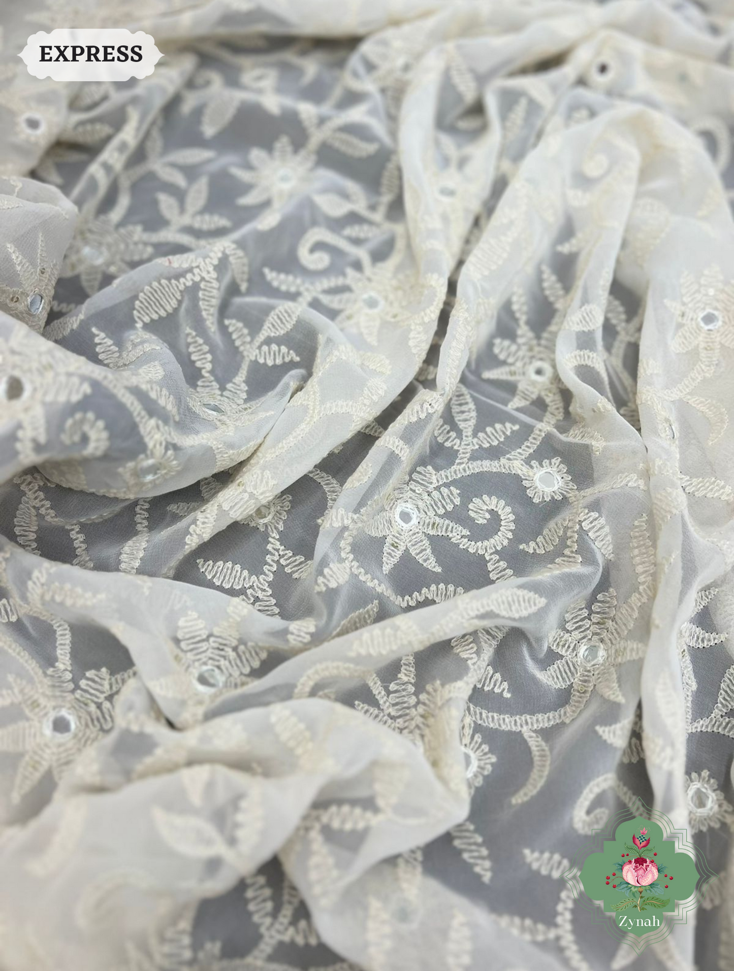 Pure Georgette Chikankari Saree With Mirror Handwork - Captivating blend of tradition and glamour, perfect for special occasions.