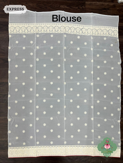 Zynah Pure Georgette Chikankari Saree With Mirror Handwork; Custom Stitched/Ready-made Blouse, Fall, Petticoat; SKU: 0807202302