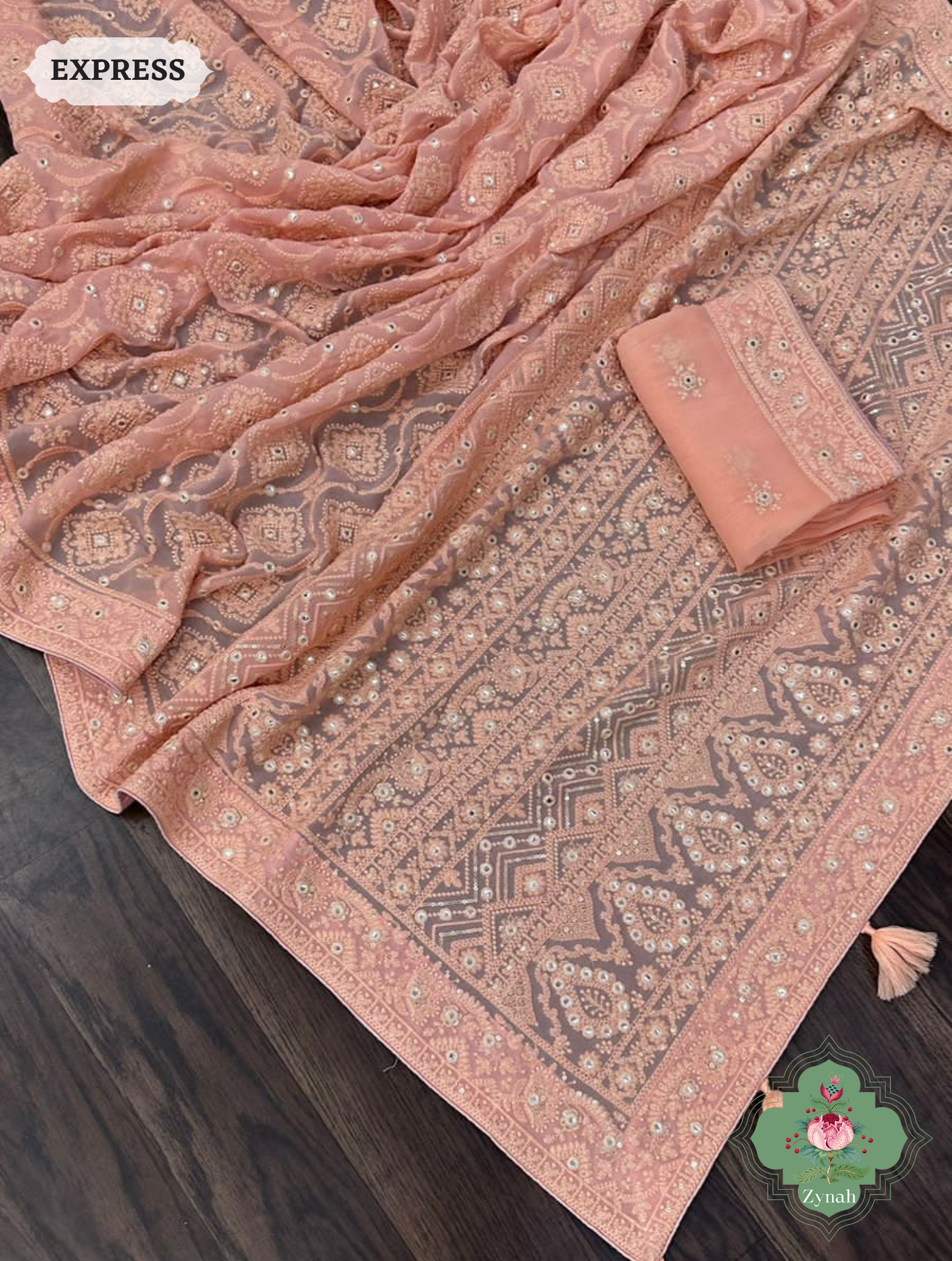 Pure Georgette Chikankari Saree With Foil Mirror Work - A perfect blend of elegance and glamour for special occasions.