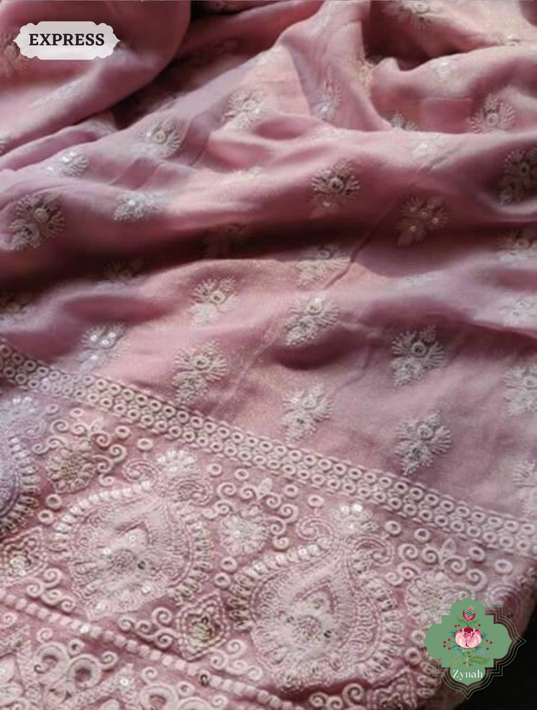 Zynah Pure Georgette Chikankari Saree With delicate butis; Custom Stitched/Ready-made Blouse, Fall, Petticoat; SKU: 0807202308