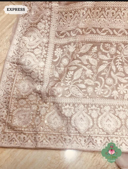 Zynah Pure Georgette Chikankari Saree With delicate butis; Custom Stitched/Ready-made Blouse, Fall, Petticoat; SKU: 0807202308