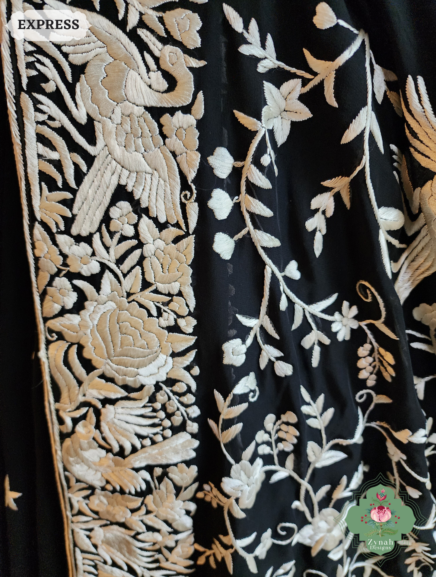 Zynah Mehtab – Black Pure Georgette Hand Embroidered Authentic Parsi Gara Saree