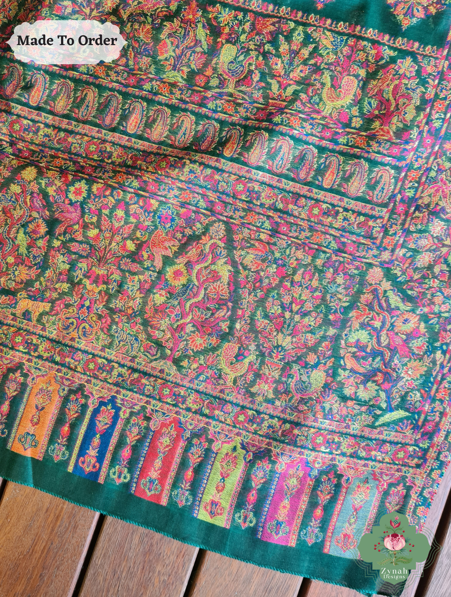 Zynah Green Kashmiri Pure Kani Silk Jamavar Saree; Custom Stitched/Ready-made Blouse, Fall, Petticoat; SKU: 0703202503