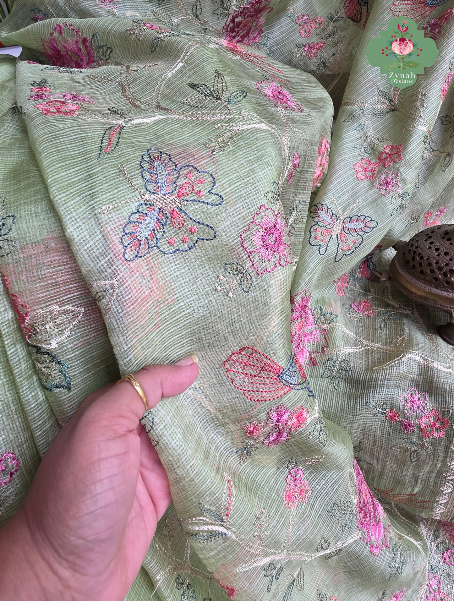 Summer Barefoot Green Kota Tussar Silk Saree With Embroidery