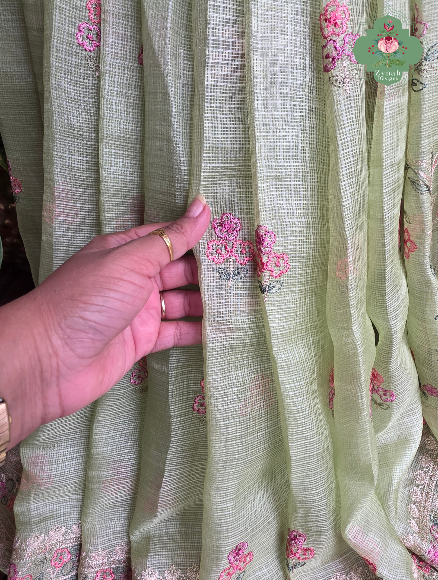 Summer Barefoot Green Kota Tussar Silk Saree With Embroidery