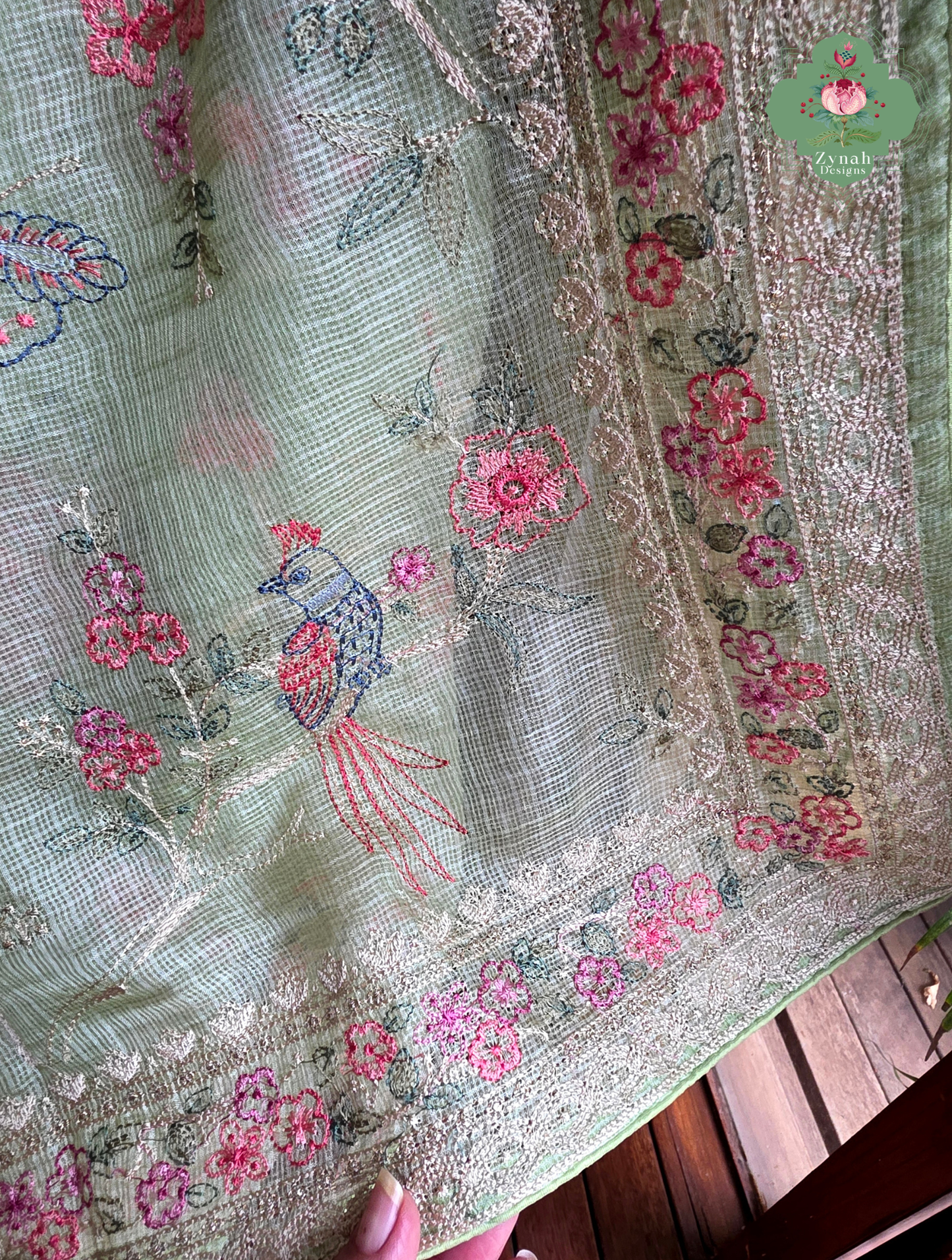Summer Barefoot Green Kota Tussar Silk Saree With Embroidery