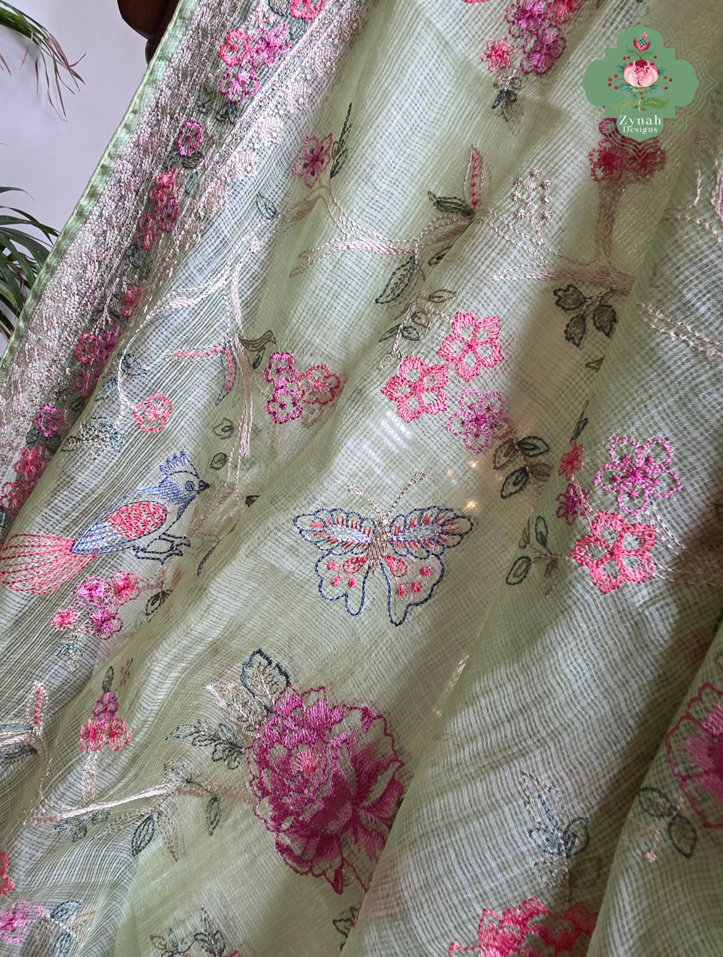 Summer Barefoot Green Kota Tussar Silk Saree With Embroidery