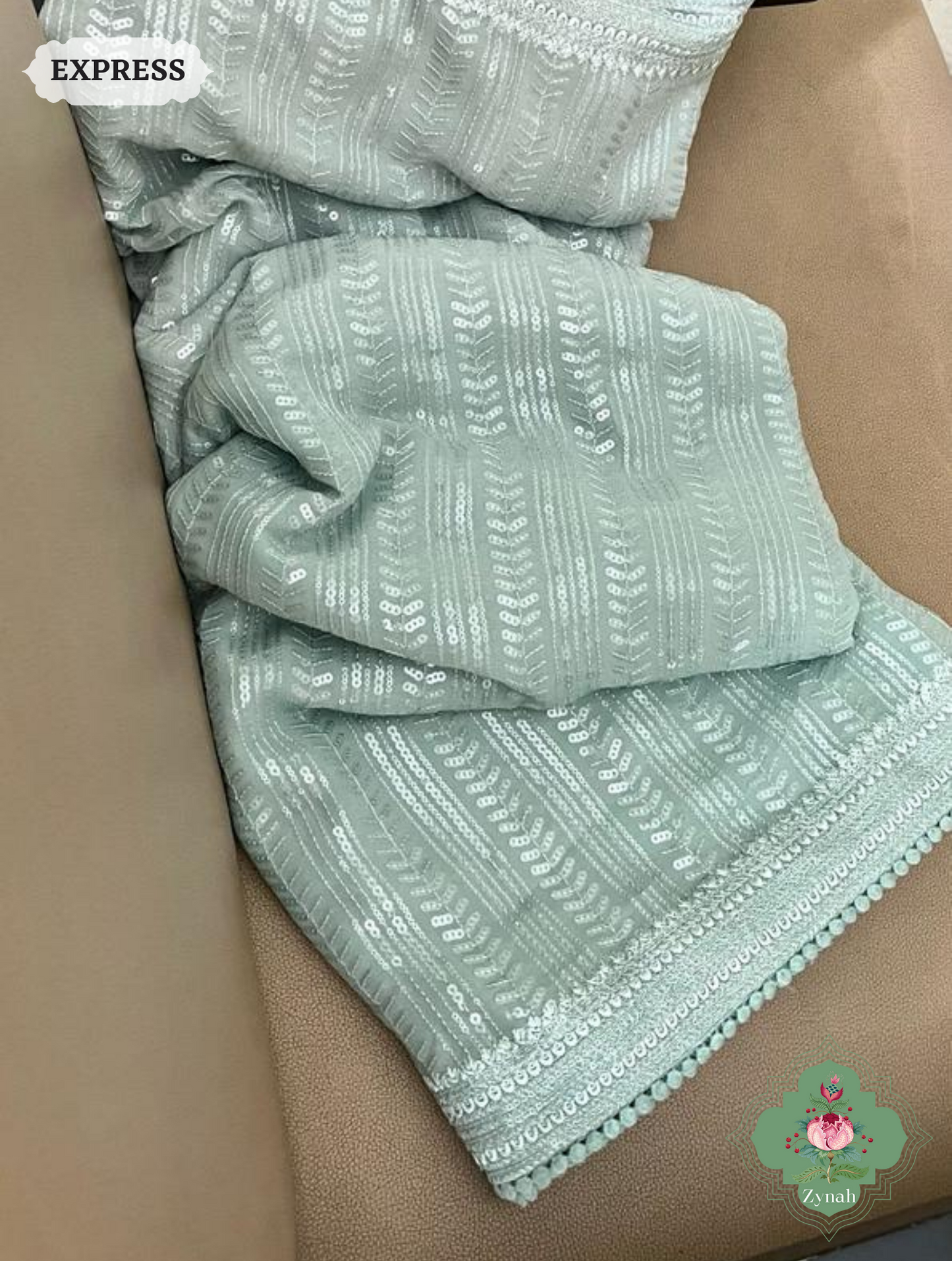 Green Ombre Georgette Saree With All Over Sequins Work
