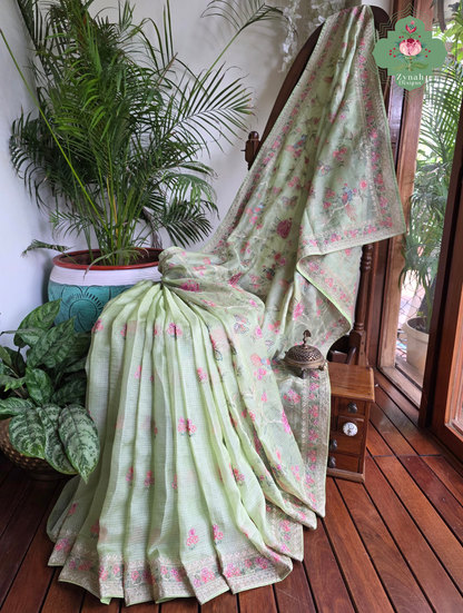 Summer Barefoot Green Kota Tussar Silk Saree With Embroidery