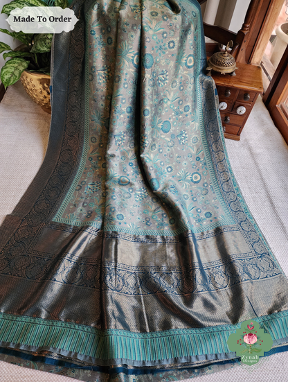 Zynah Dhundh – Grey Handwoven Kashmiri Pure Kani Tissue Silk Jamavar Saree
