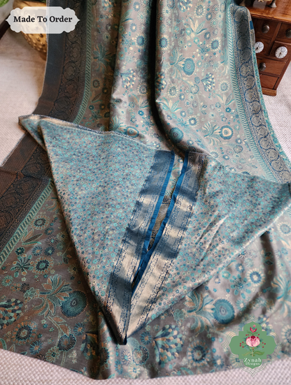 Zynah Dhundh – Grey Handwoven Kashmiri Pure Kani Tissue Silk Jamavar Saree