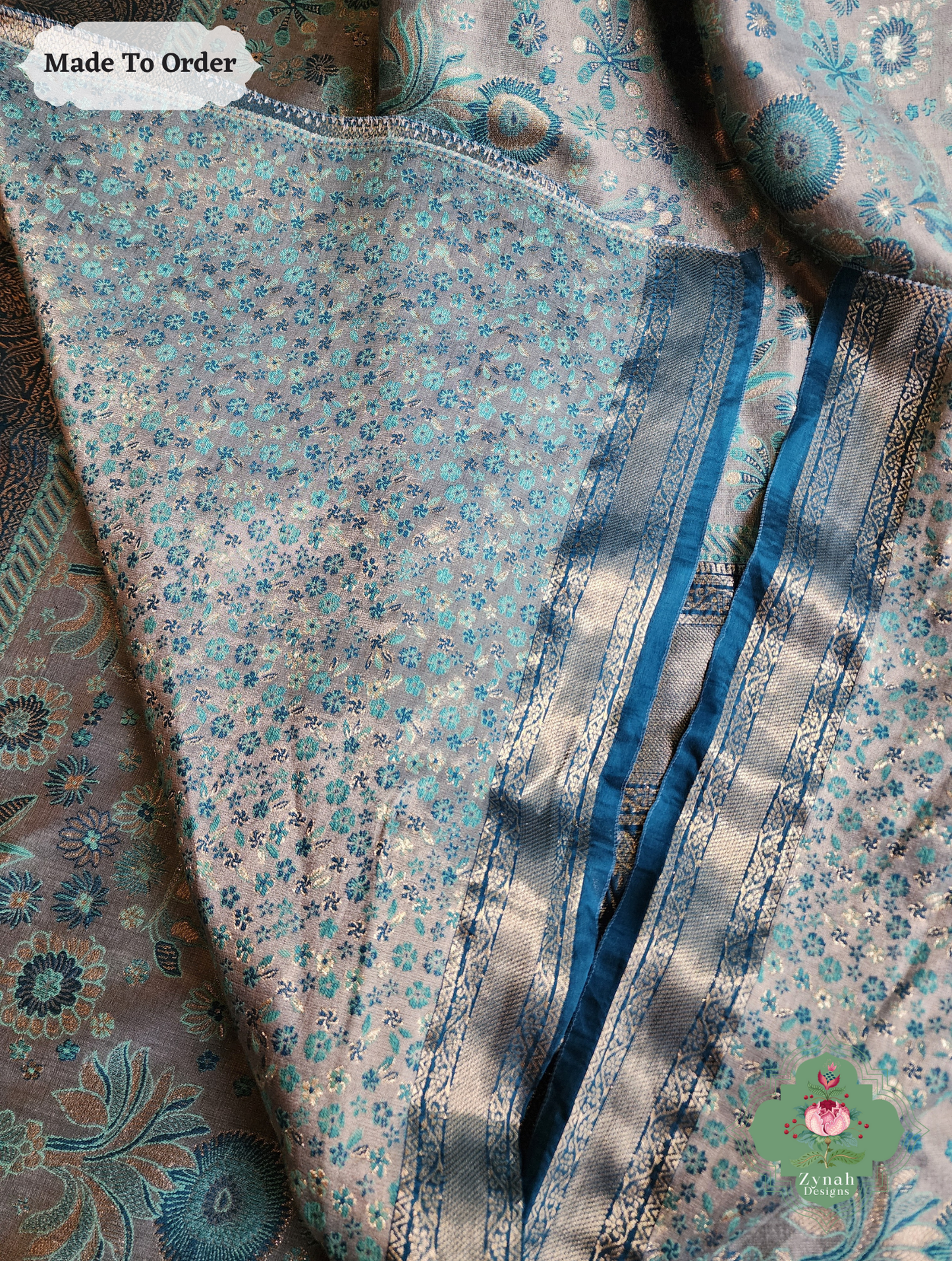 Zynah Dhundh – Grey Handwoven Kashmiri Pure Kani Tissue Silk Jamavar Saree