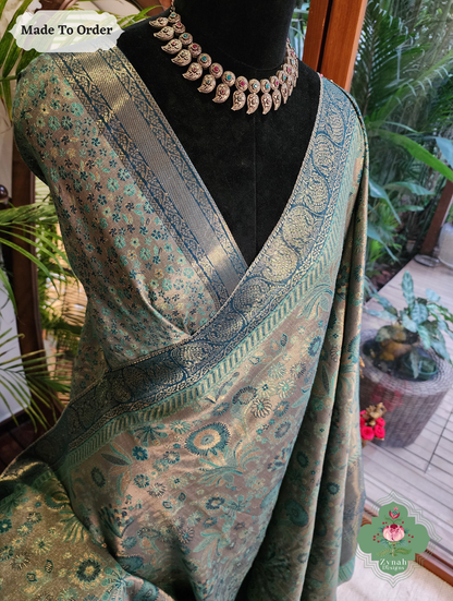 Zynah Dhundh – Grey Handwoven Kashmiri Pure Kani Tissue Silk Jamavar Saree