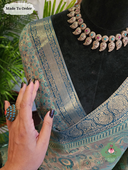 Zynah Dhundh – Grey Handwoven Kashmiri Pure Kani Tissue Silk Jamavar Saree