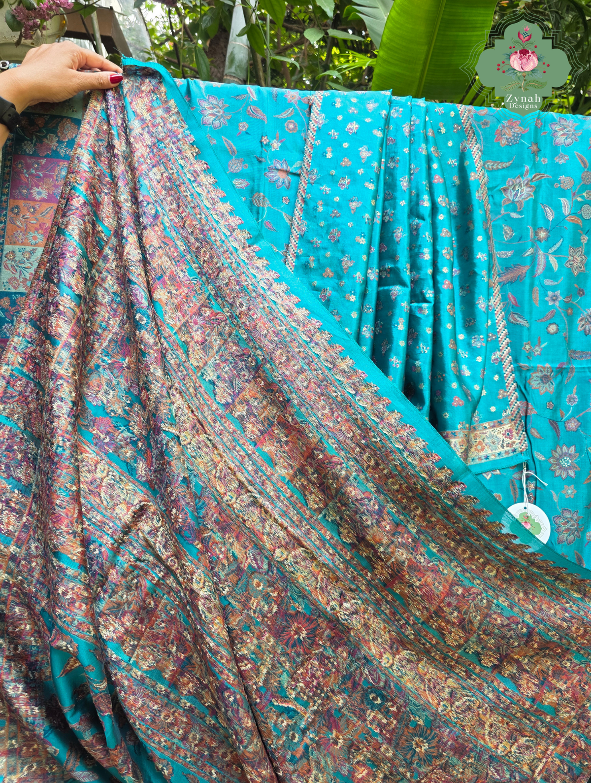 Heemal |Turquoise Blue Kashmiri Pure Kani Silk Jamavar Weave Saree | Made To Order