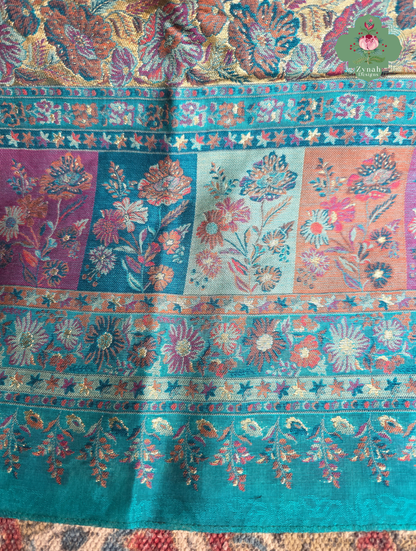 Heemal |Turquoise Blue Kashmiri Pure Kani Silk Jamavar Weave Saree | Made To Order