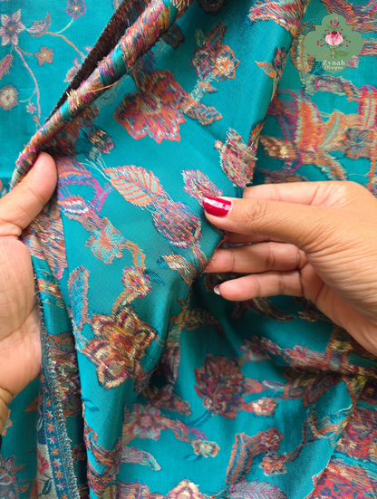 Heemal |Turquoise Blue Kashmiri Pure Kani Silk Jamavar Weave Saree | Made To Order